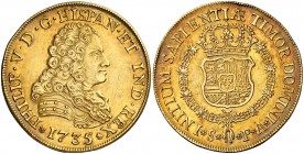 1735. Felipe V. Sevilla. PA. 8 escudos. (Cal. 202) (Cal.Onza 534, mismo ejemplar). 26,95 g. Leves marquitas. Bella. Precioso color. Comprada por Xavie...
