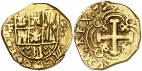725 (sic). Luis I. Santa Fe de Nuevo Reino. S. 2 escudos. (Cal. 10) (Restrepo M90-2) (Kr. A25, indica "rare" sin precio). 6,65 g. (LVDO)VICVS rectific...