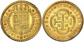 1724. Luis I. Segovia. F. 4 escudos. (Cal. 5). 13,45 g. Bellísima. Preciosa pátina. Comprada por Xavier Calicó en trato privado en 1970. Ex Colección ...