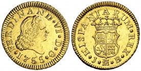 1755. Fernando VI. Madrid. JB. 1/2 escudo. (Cal. 253). 1,79 g. Bella. Escasa así. S/C-.