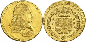 1751/0. Fernando VI. Guatemala. J. 8 escudos. (Cal. 2) (Cal.Onza falta). 27 g. Bella. Precioso color. Ejemplar de la futura Edición de Numismática Esp...