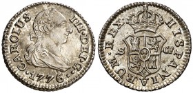1776. Carlos III. Sevilla. CF. 1/2 real. (Cal. 1856). 1,53 g. Bellísima. Brillo original. Rara así. S/C.