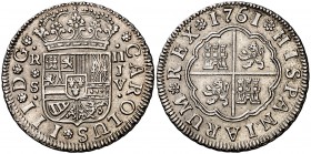 1761. Carlos III. Sevilla. JV. 2 reales. (Cal. 1435). 6 g. Bella. Rara así. EBC.
