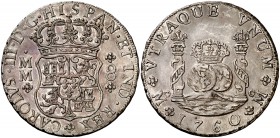 1760. Carlos III. México. MM. 8 reales. (Cal. 884). 27,04 g. Columnario. Muy bella. Preciosa pátina. Rara así. EBC+.