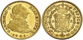 1781/79. Carlos III. Madrid. PJ. 2 escudos. (Cal. 454 var). 6,72 g. Ex Colección de 2 reales y 2 escudos, Áureo 09/04/2003, nº 707. Bella. Rara así. E...