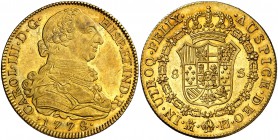 1778. Carlos III. Madrid. PJ. 8 escudos. (Cal. 59) (Cal.Onza 730). 27 g. Mínimo golpecito. Precioso color. Bellísima. Brillo original. Ejemplar de la ...