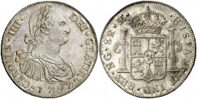 1797/6. Carlos IV. Guatemala. M. 8 reales. (Cal. 628 var). 26,96 g. Muy bella. Brillo original. Ex Colección Isabel de Trastámara 29/10/2015, nº 268. ...