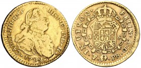 1792. Carlos IV. Potosí. PR. 1 escudo. (Cal. falta). 3,30 g. Segundo busto propio. Ex ANE 26/11/1975, nº 734. Ex Colección Golf. Ejemplar de la futura...