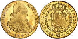 1801/1791. Carlos IV. Madrid. FA. 4 escudos. (Cal. 206 var). 13,43 g. Preciosa pátina. Bellísima. Pleno brillo original. Comprada por Xavier Calicó en...