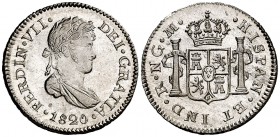 1820. Fernando VII. Guatemala. 1/2 real. (Cal. 1293). 1,76 g. Muy bella. Brillo original. S/C.