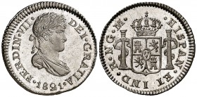 1821. Fernando VII. Guatemala. M. 1/2 real. (Cal. 1294). 1,67 g. Muy bella. Brillo original. Rara así. S/C.