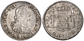 1816. Fernando VII. Santiago. FJ. 1/2 real. (Cal. 1395). 1,61 g. Bella. Brillo original. Rara así. EBC/EBC+.