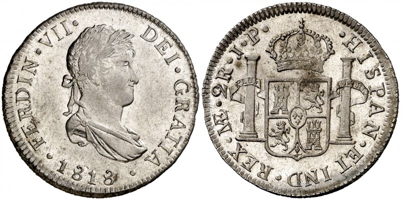 1818. Fernando VII. Lima. JP. 2 reales. (Cal. 906). 6,99 g. Muy bella. Brillo or...