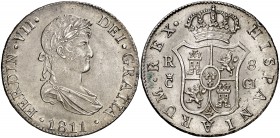 1811. Fernando VII. Cádiz. CI/IC. 8 reales. (Cal. 371 var). 26,95 g. Muy bella. Brillo original. Rectificación de ensayador muy rara. EBC+.