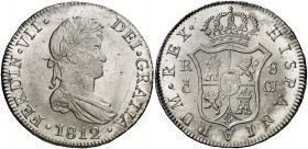 1812. Fernando VII. Cádiz. CJ. 8 reales. (Cal. 374). 26,89 g. Bellísima. Pleno brillo original. Ex Colección Isabel de Trastámara 23/04/2015, nº 619. ...