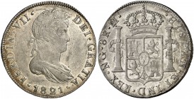 1821. Fernando VII. Guatemala. M. 8 reales. (Cal. 470). 26,96 g. Bellísima. Brillo original. Ex Áureo Selección 2004, nº 369. Escasa así. S/C-.