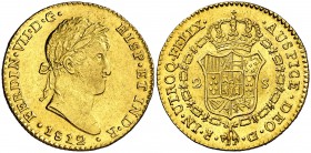 1812. Fernando VII. Cádiz. CI. 2 escudos. (Cal. 180). 6,74 g. Marca de ceca pequeña. Bella. Rara así. EBC/EBC+.