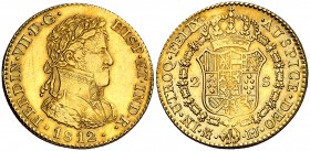 1812. Fernando VII. Madrid. IJ. 2 escudos. (Cal. 204). 6,83 g. Primer busto. Mínima rayita. Bella. Precioso color. Ex Calicó 15/02/1969, nº 571. Ex Co...