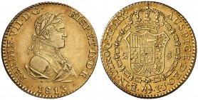 1813. Fernando VII. Madrid. IJ. 2 escudos. (Cal. 205). 6,77 g. Segundo busto. Bonita pátina. Ex Áureo & Calicó Selección 2009, nº 409. Rara y más así....
