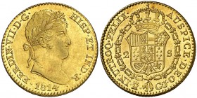 1814. Fernando VII. Madrid. GJ. 2 escudos. (Cal. 210). 6,80 g. Primer año de busto laureado. Bella. Brillo original. Ex Áureo & Calicó 30/10/2012, nº ...
