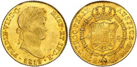 1819. Fernando VII. Madrid. GJ. 4 escudos. (Cal. 149). 13,45 g. Leves rayitas. Precioso color. Ex Áureo 29/06/2005, nº 462. Escasa así. EBC.
