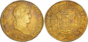 1817. Fernando VII. Guatemala. M. 8 escudos. (Cal. 11) (Cal.Onza 1209). 27,04 g. Mínimo golpecito y algunas rayitas. Muy bella. Preciosa pátina tornas...