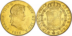 1816/5. Fernando VII. Madrid. GJ. 8 escudos. (Cal. 30) (Cal.Onza 1236). 27,08 g. Ínfimas rayitas. Bella. Brillo original. Rara y más así. EBC/EBC+.