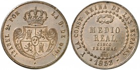 1853. Isabel II. Segovia. 1/2 real = 5 décimas. (Cal. 578). 19 g. Bellísima. Brillo original. Ex Colección Isabel de Trastámara 29/10/2015, nº 820. Mu...