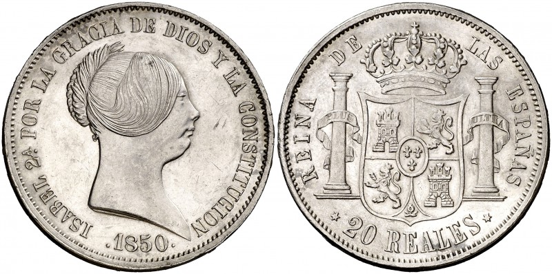 1850. Isabel II. Madrid. 20 reales. (Cal. 171). 25,99 g. Bella. Brillo original....