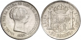 1852. Isabel II. Madrid. 20 reales. (Cal. 173). 26,01 g. Bella. Rara así. EBC/EBC+.