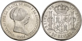 1854. Isabel II. Madrid. 20 reales. (Cal. 174). 25,89 g. Muy bella. Brillo original. Rara así. EBC+/S/C-.