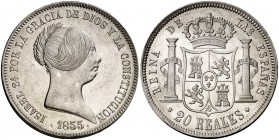 1855. Isabel II. Madrid. 20 reales. (Cal. 175). 25,91 g. Muy bella. Brillo original. Rara así. EBC+/S/C-.