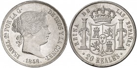1856. Isabel II. Madrid. 20 reales. (Cal. 178). 26 g Bellísima. Pleno brillo original. Rara así. S/C-.