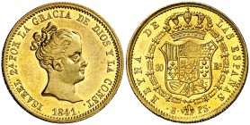 1841. Isabel II. Barcelona. PS. 80 reales. (Cal. 58). 6,72 g. Muy bella. Brillo original. Rara así. S/C-.