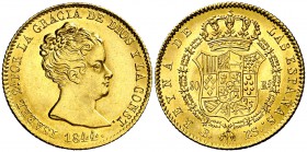 1844. Isabel II. Barcelona. PS. 80 reales. (Cal. 62). 6,73 g. Bella. Brillo original. Escasa así. S/C-.