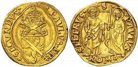s/d. Vaticano. Paolo II (Pietro Barbo 1464-1471). Roma. 1 ducado. (Fr. 19). 3,49 g. AU. Bella. Rara y más así. EBC.