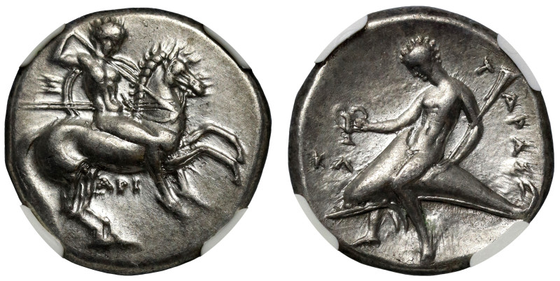 † Italy, Calabria, Tarentum, silver Didrachm, c. 332-302 BC, rider on horseback ...