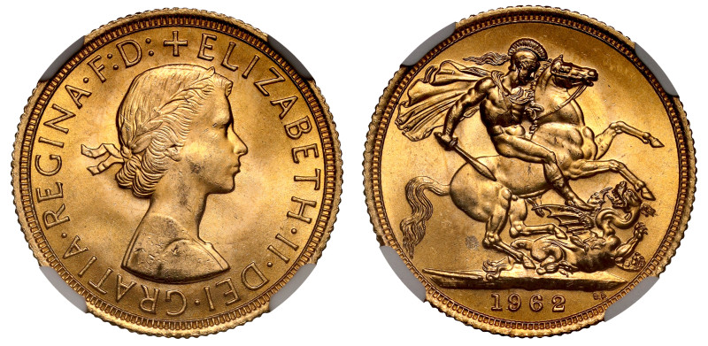 g Elizabeth II (1952-2022), gold Sovereign, 1962, young laureate head right, MG ...