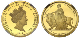 PF70 UCAM | Alderney Elizabeth II 2019 'Una and the Lion' gold proof Sovereign