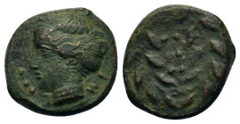 Sicily, Himera, c. 415-409 BC. Æ Hemilitron (16,1mm, 3.8g). Head of nymph to left; six pellets (mark of value) before. R/ Six pellets (mark of value) ...