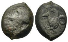 Sicily, Syracuse. Time of Dionysios I (405-367 BC). Æ (17,5mm, 8.3g). Head of Athena to left, wearing laureate Corinthian helmet; ΣΥΡΑ inverted above....
