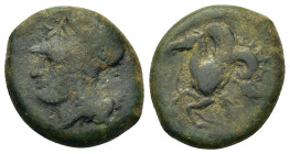 Sicily, Syracuse. Time of Dionysios I (405-367 BC). Æ (17,9mm, 6g). Head of Athena to left, wearing laureate Corinthian helmet; ΣΥΡΑ inverted above. R...