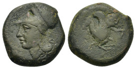 Sicily, Syracuse. Time of Dionysios I (405-367 BC). Æ (17,8mm, 7.1g). Head of Athena to left, wearing laureate Corinthian helmet; ΣΥΡΑ inverted above....