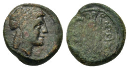 Sicily, Syracuse, Under Roman rule, after 212 BC. Æ (13,5mm,2.8g). Head of Apollo r. R/ Tripod, ΣYPAK-OΣIΩN around. CNS 213; HGC 2, 1524 (Agathokles)....
