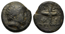 Macedon, Amphipolis, c. 410-357 BC. Æ (13,5mm, 3g). Diademed head of Apollo r. R/ A-M-Φ-I clockwise, lighted torch. SNG Copenhagen 48; HGC 3.1, 438.