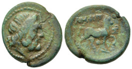 Macedon, Amphipolis, c. 187-168/7 BC. Æ (19,3mm, 6.5g). Diademed head of Poseidon right / Horse advancing right; monograms above and to right. Tourats...