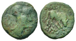 Macedon, Amphipolis, ca. 148-131 BC. Æ (14,5mm, 2.3g). Helmeted head of Athena r. R/ Bull grazing right. RPC I, 1644; BMC-70.