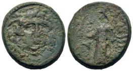 Macedon, Amphipolis, c. 148-32 BC. Æ (21,4mm, 10.2g). Facing head of winged gorgoneion, facing slightly right. R/ AMΦIΠOΛITΩN, Athena standing left, h...