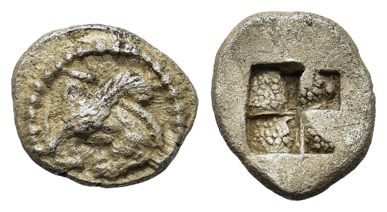 Macedon, Argilos, c. 495-478/7 BC. AR ¾ obol (7,5mm, 0.45g). Forepart of Pegasos...