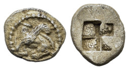 Macedon, Argilos, c. 495-478/7 BC. AR ¾ obol (7,5mm, 0.45g). Forepart of Pegasos to right, with curved wing. R/ Quadripartite incuse square. HGC 3.1, ...